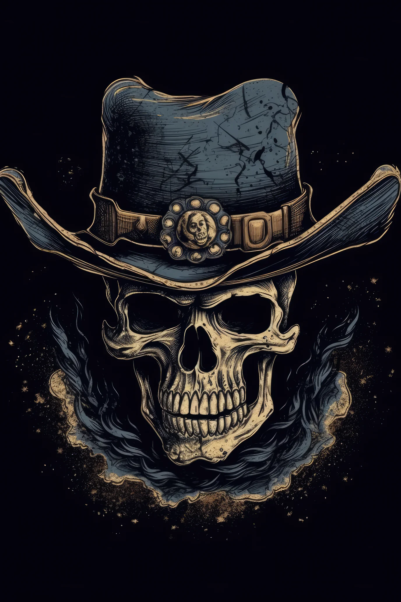 Cartoon Cowboy hat skull (3203)