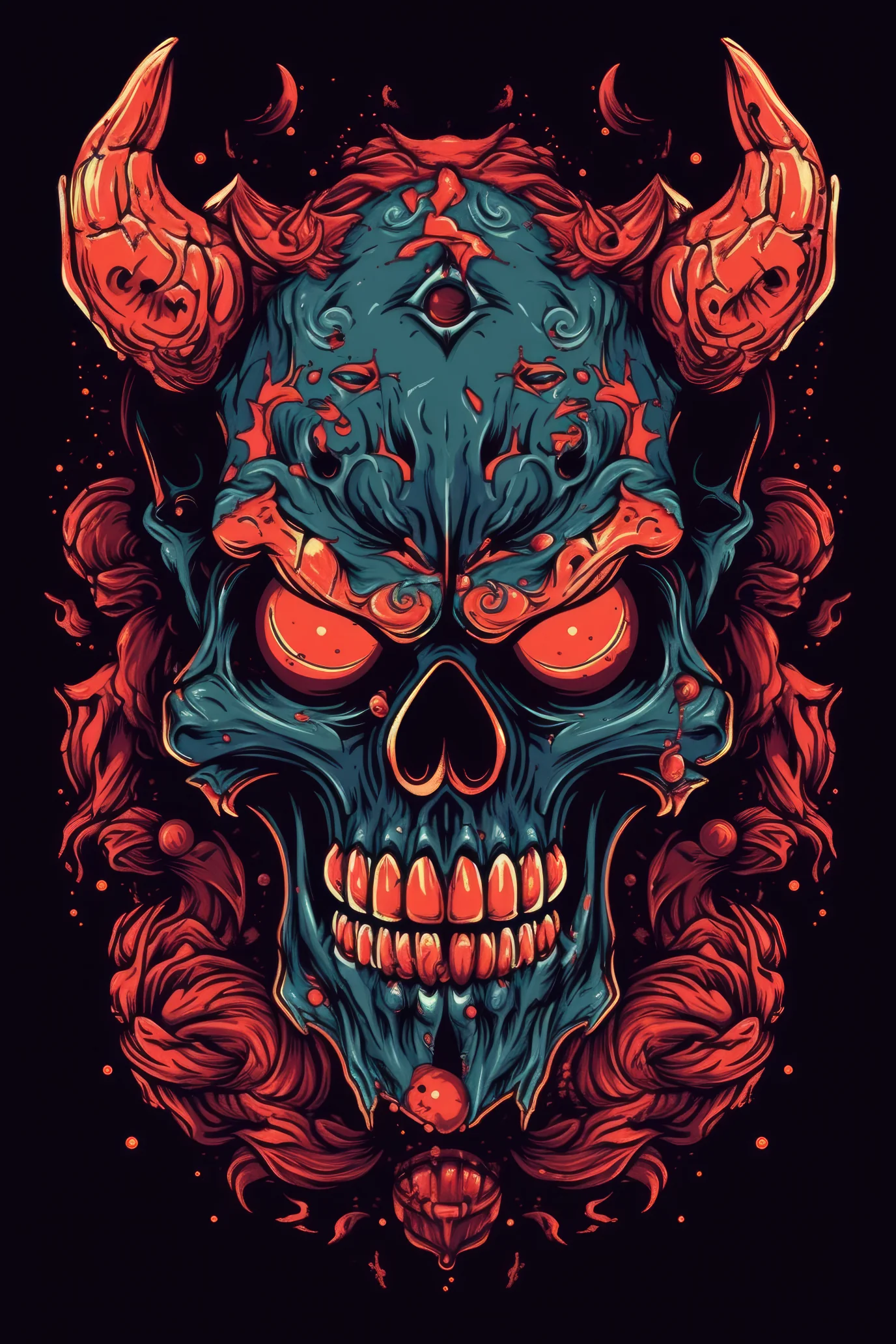 Cartoon Devil skull Tshirt design 1 (Paitakuva)