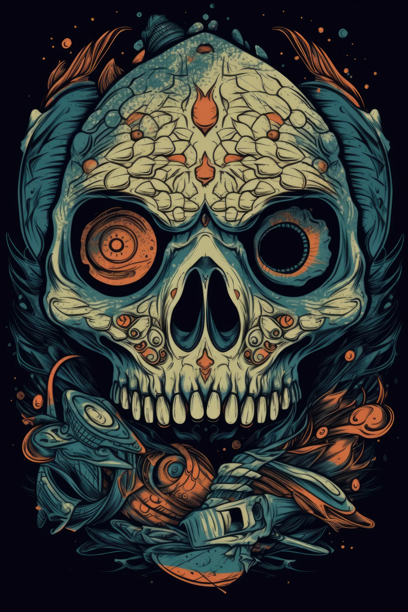 Cartoon Fish skull Tshirt design 1 (Paitakuva)