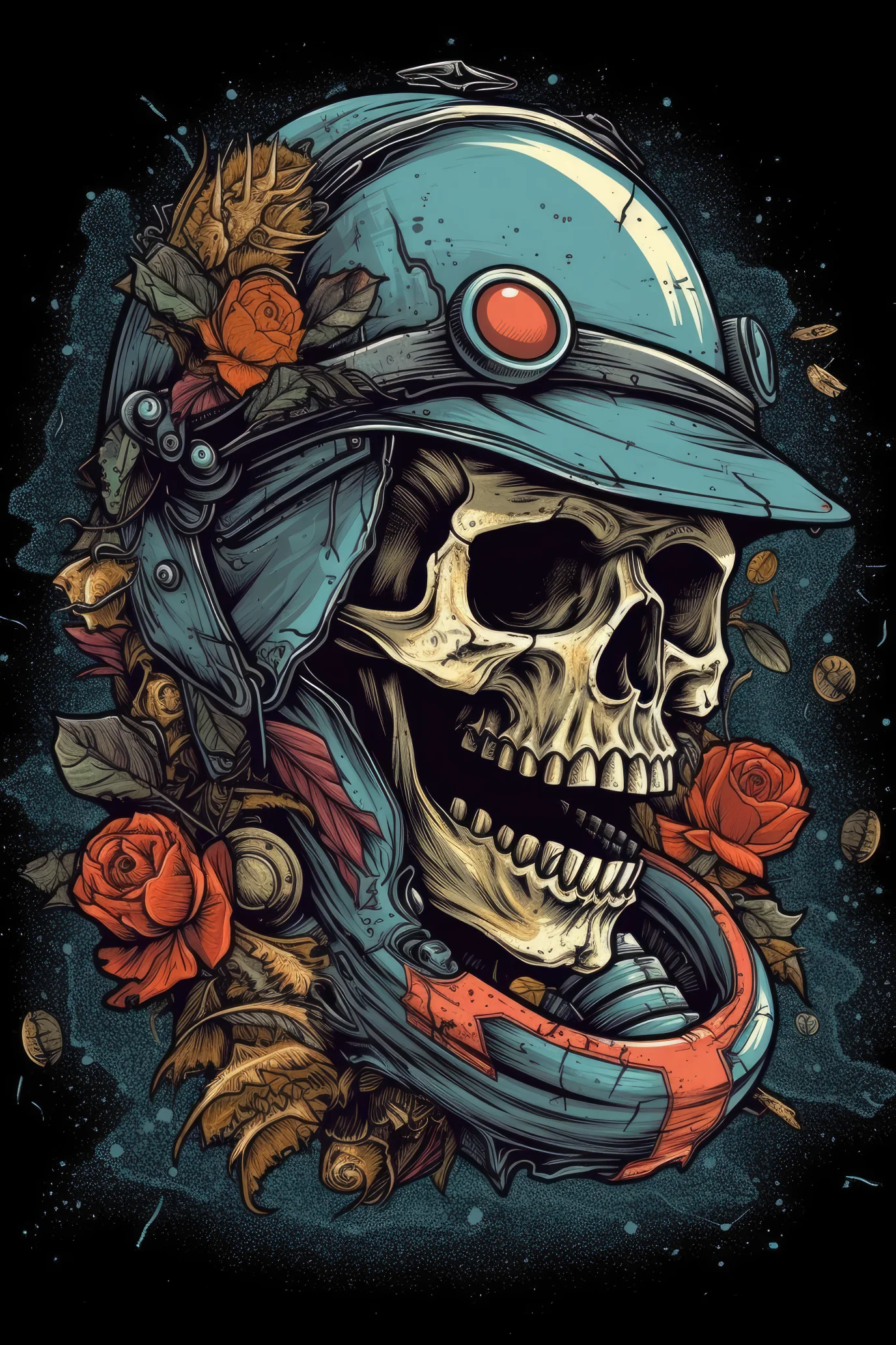 Cartoon Motorcycle helmet skull Tshirt design 2 (Paitakuva)