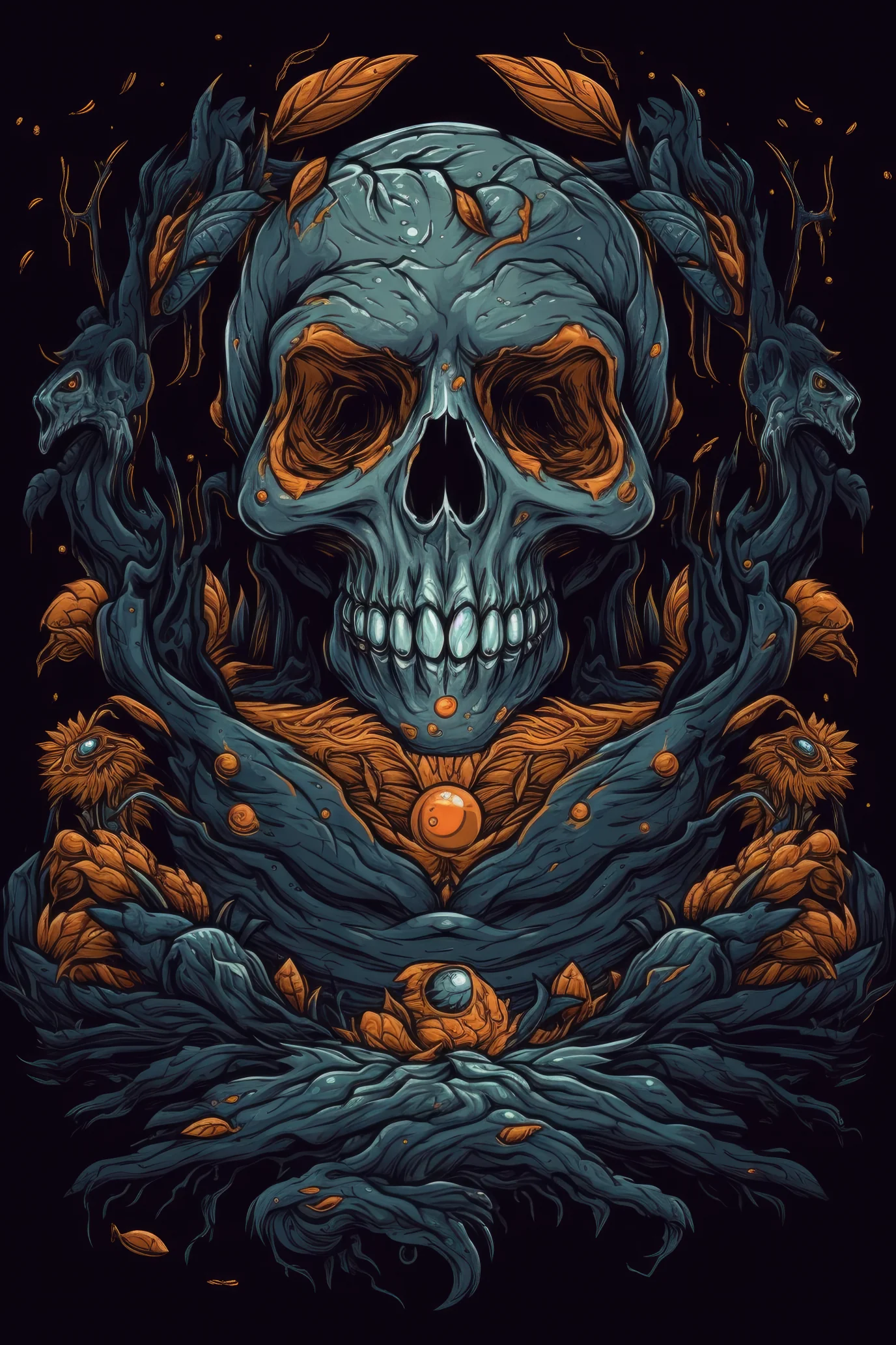 Cartoon Mythological creature skull Tshirt design (Paitakuva)