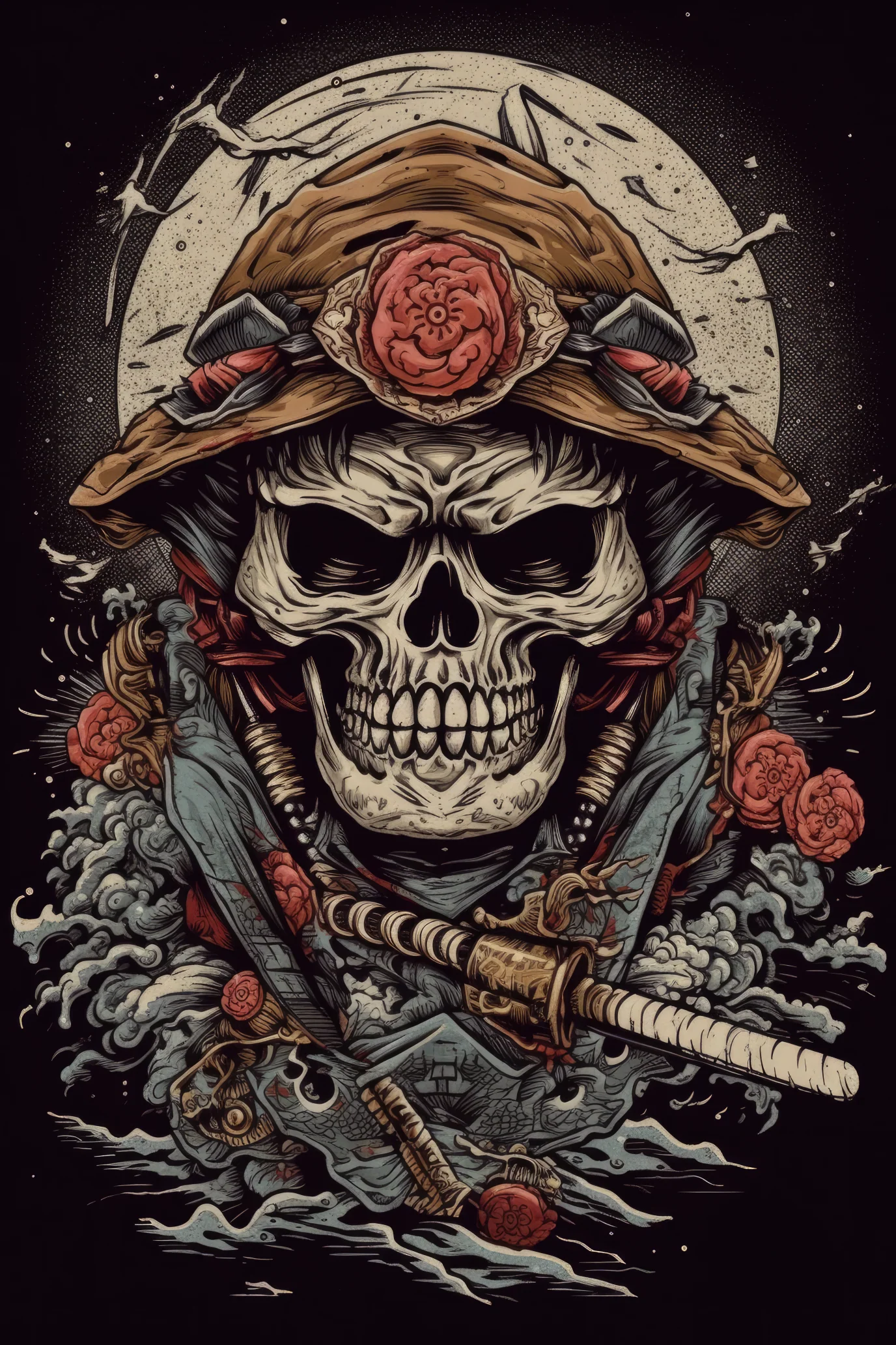 Cartoon Samurai skull (3263)