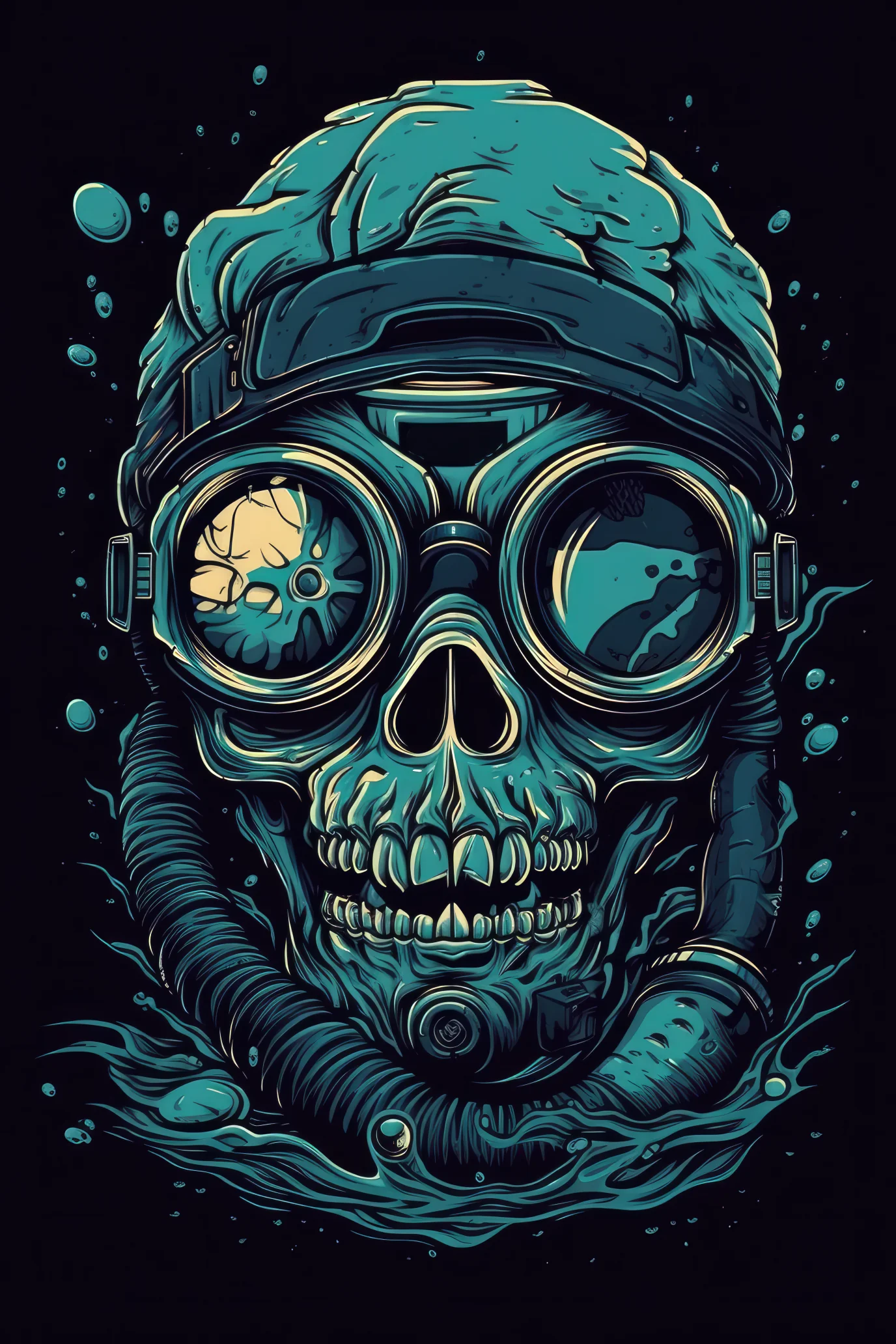 Cartoon Scuba mask skull Tshirt design 3 (Paitakuva)