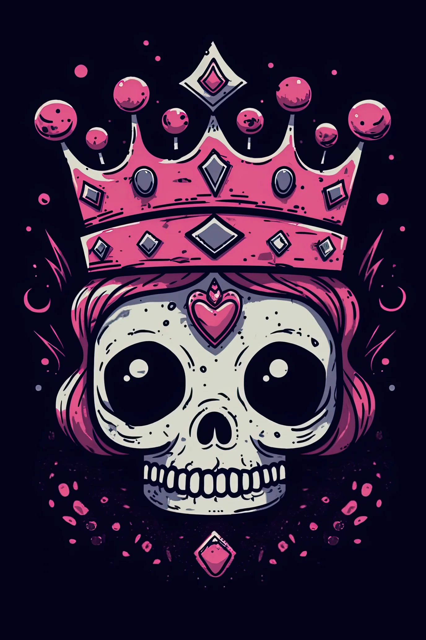 Cartoon Tiara princess skull Tshirt design 2 (Paitakuva)