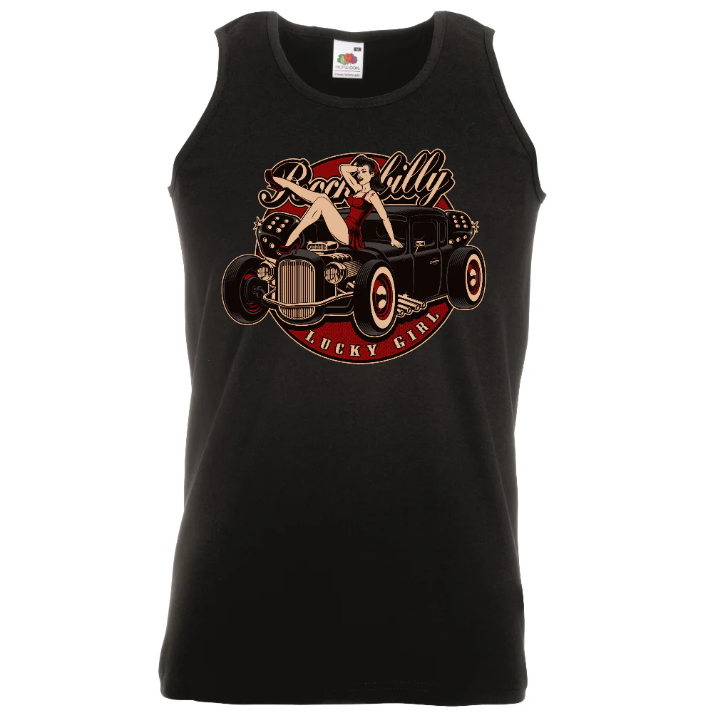 HIHATON T-PAITA MUSTA - ROCKABILLY LUCKY GIRL (4017)