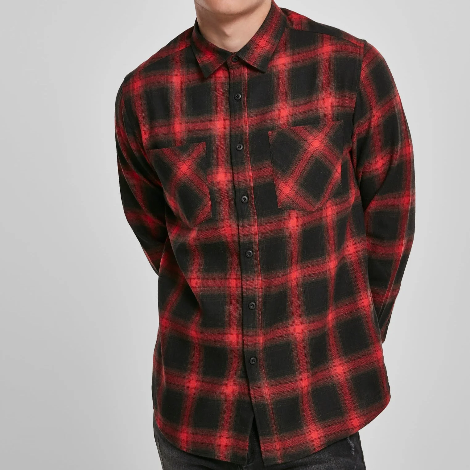 KAULUSPAITA - Checked Flanell Shirt BLACK/RED - URBAN CLASSICS - Image 2