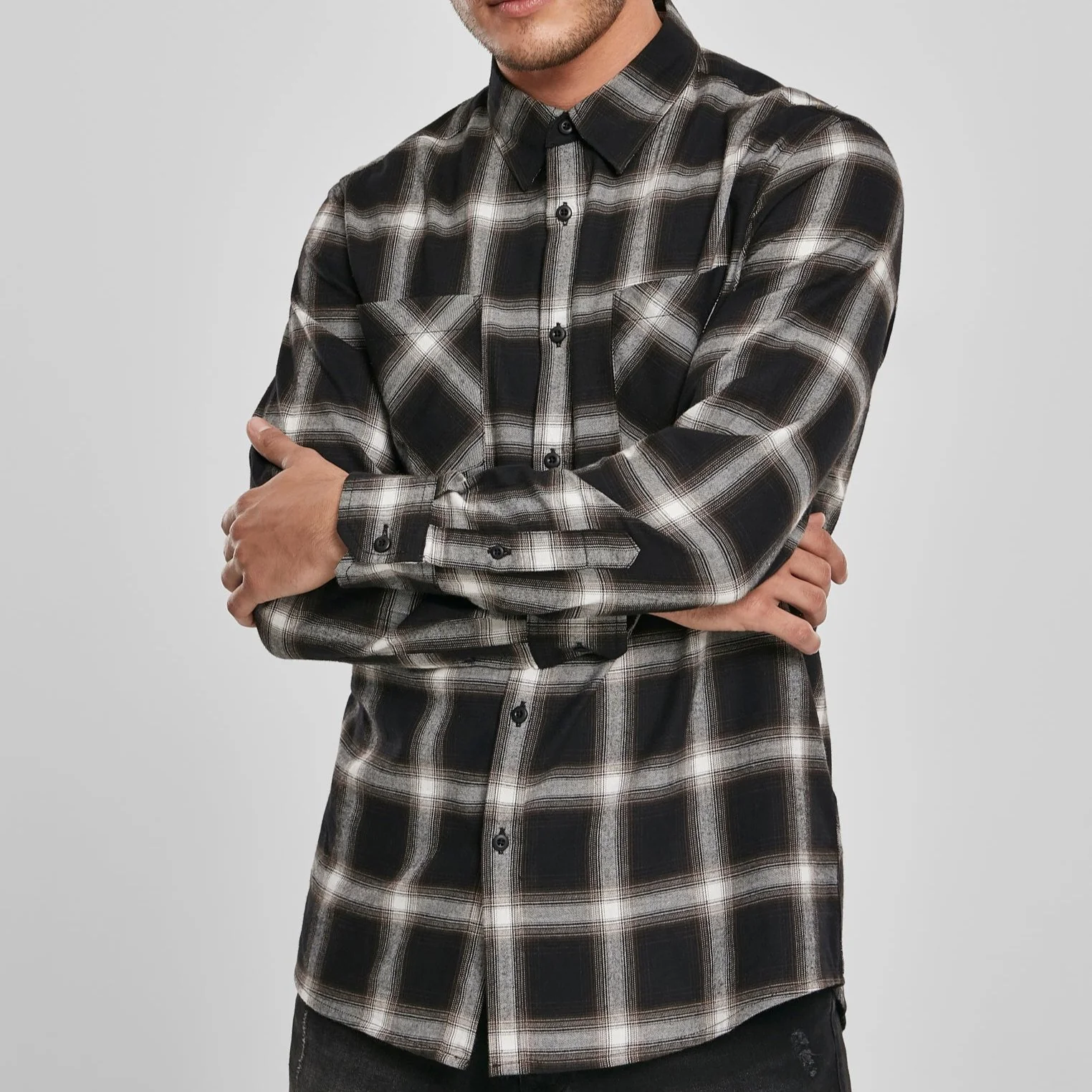 KAULUSPAITA - Checked Flanell Shirt BLACK/WHITE - URBAN CLASSICS - Image 2