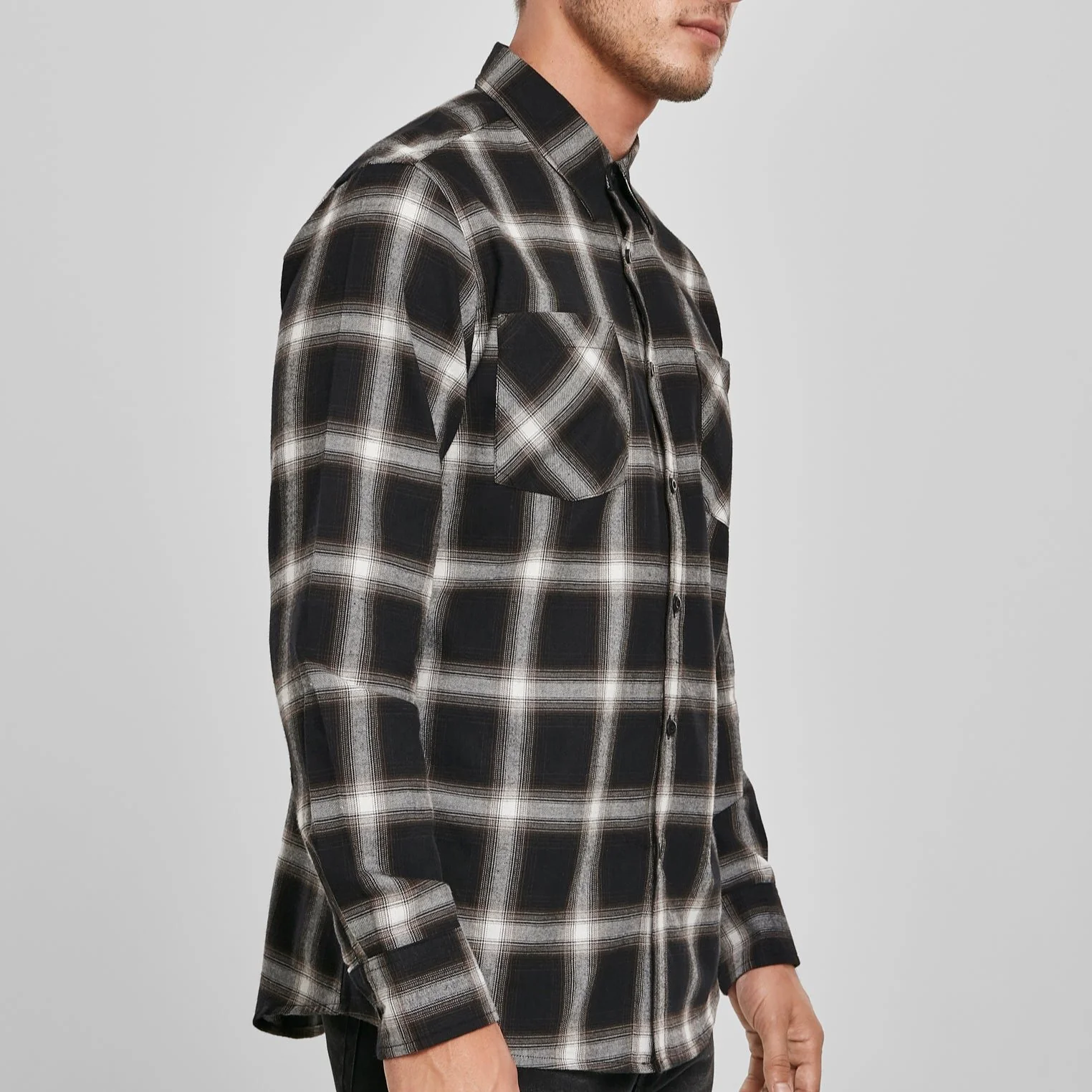 KAULUSPAITA - Checked Flanell Shirt BLACK/WHITE - URBAN CLASSICS - Image 3