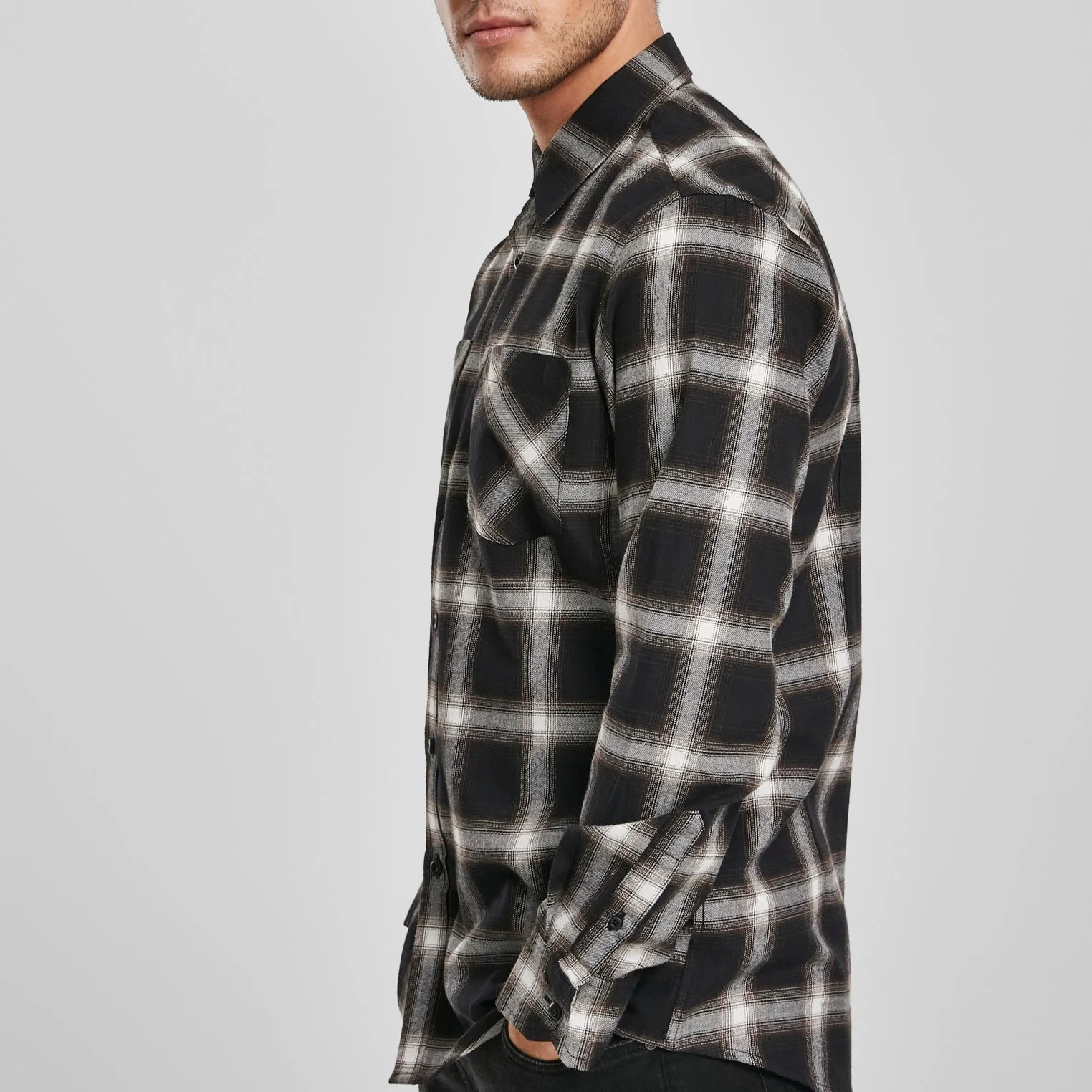 KAULUSPAITA - Checked Flanell Shirt BLACK/WHITE - URBAN CLASSICS - Image 5