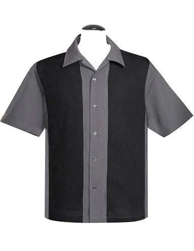 KAULUSPAITA - Poplin Wide Panel Bowling Shirt in Charcoal/Black - STEADY CLOTHING - Image 3