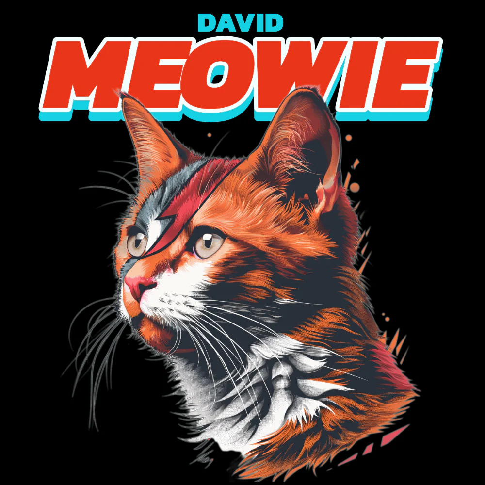 KISSABÄNDI T-PAITA MUSTA - DAVID MEOWIE (3055) - Image 2
