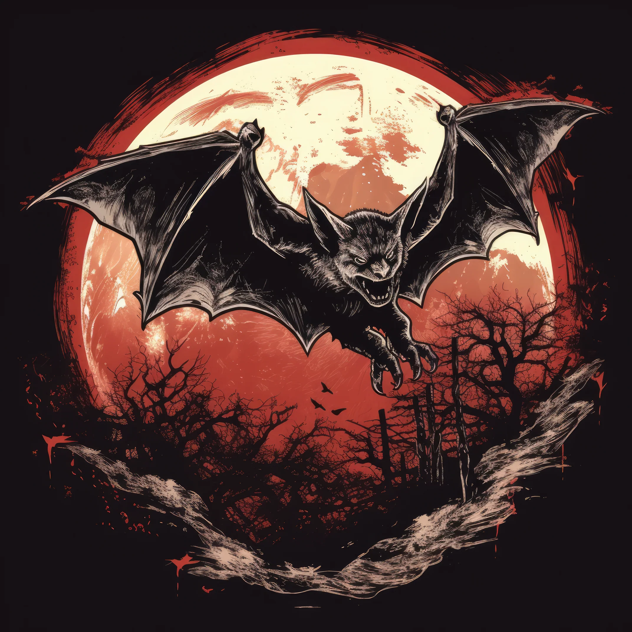 Make gothic bat flying past a full moon 1 (paitakuva)