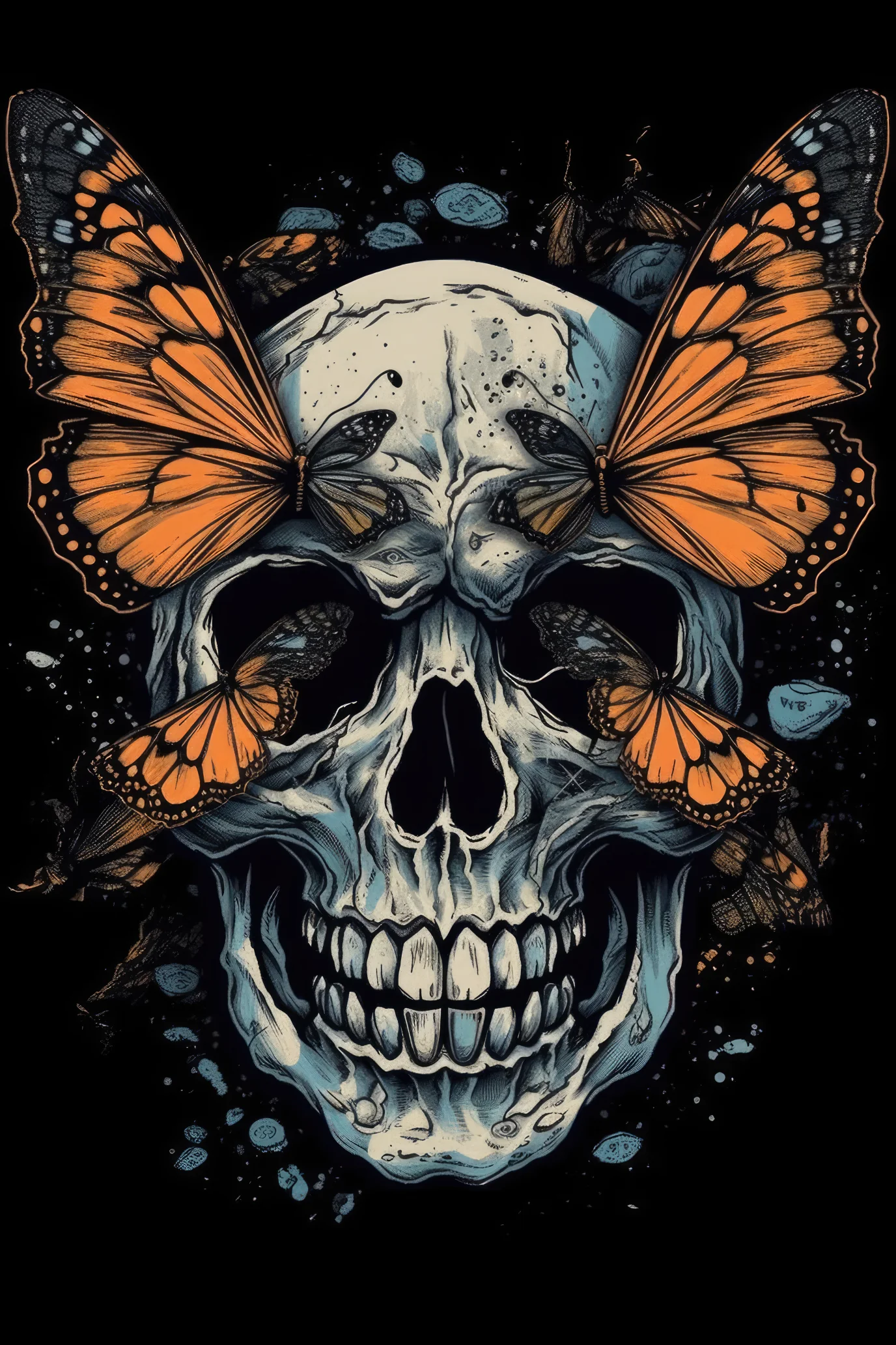 Cartoon Butterfly wing skull Tshirt design 3 (Paitakuva)