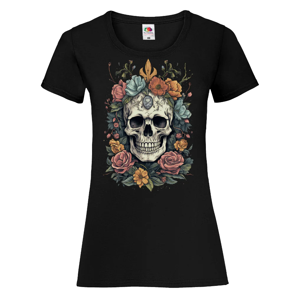 NAISTEN PAITA - Cartoon Floral crown skull (00 635)