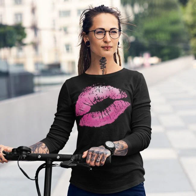 NAISTEN PITKÄHIHAINEN PAITA PINETA musta - PINK LIPS (887)