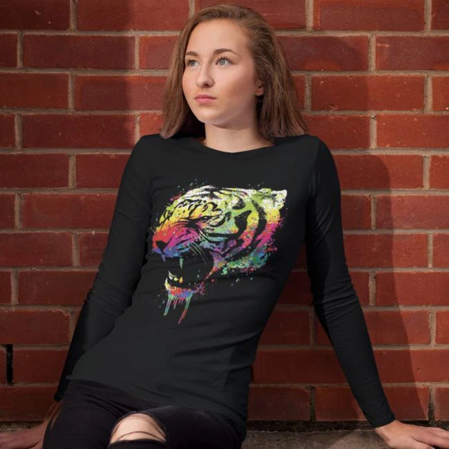 NAISTEN PITKÄHIHAINEN PAITA PINETA musta - TECHNICOLOR TIGER (420)