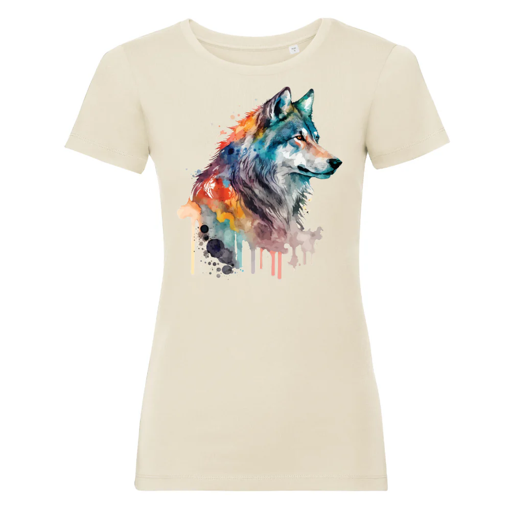 Naisten Pure Organic T-Paita - WATERCOLOR WOLF (00 2708)