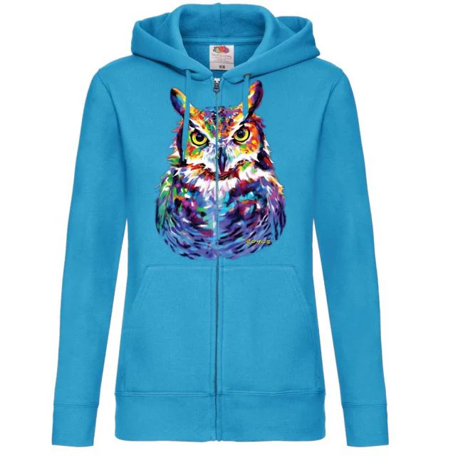 NAISTEN VETOKETJUHUPPARI Azure Blue - GREAT HORNED OWL (857E)