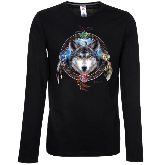 PITKÄHIHAINEN T-PAITA MUSTA - CELTIC WOLF GUIDE (1052) - PINETA