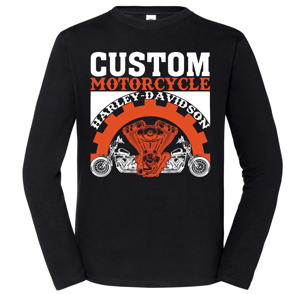 PITKÄHIHAINEN T-PAITA MUSTA - CUSTOM MOTORCYCLE (3057)