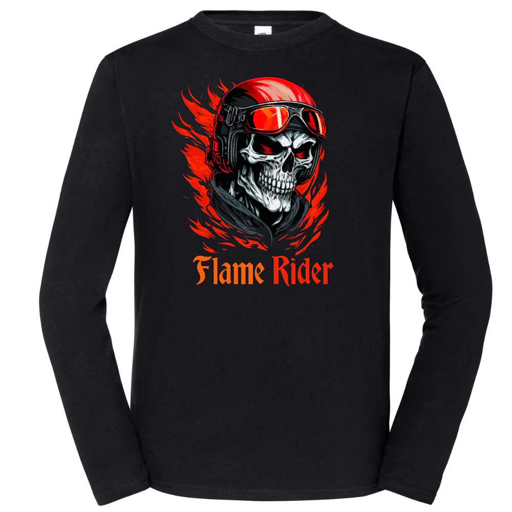 PITKÄHIHAINEN T-PAITA MUSTA - FLAME RIDER (2978)