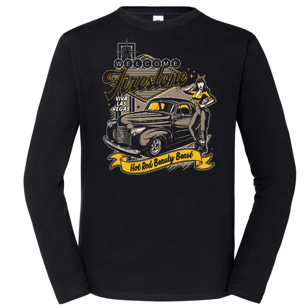 PITKÄHIHAINEN T-PAITA MUSTA - hot rod beauty beast (00 817)