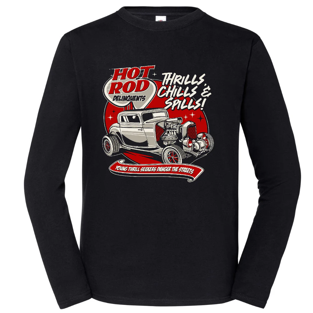 PITKÄHIHAINEN T-PAITA MUSTA - hot rod delinquents (00 844)