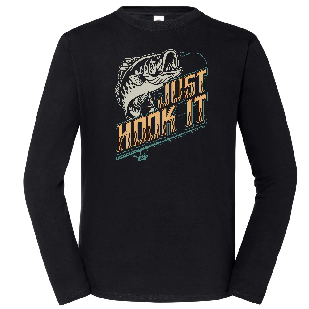 PITKÄHIHAINEN T-PAITA MUSTA - JUST HOOK IT (2970)