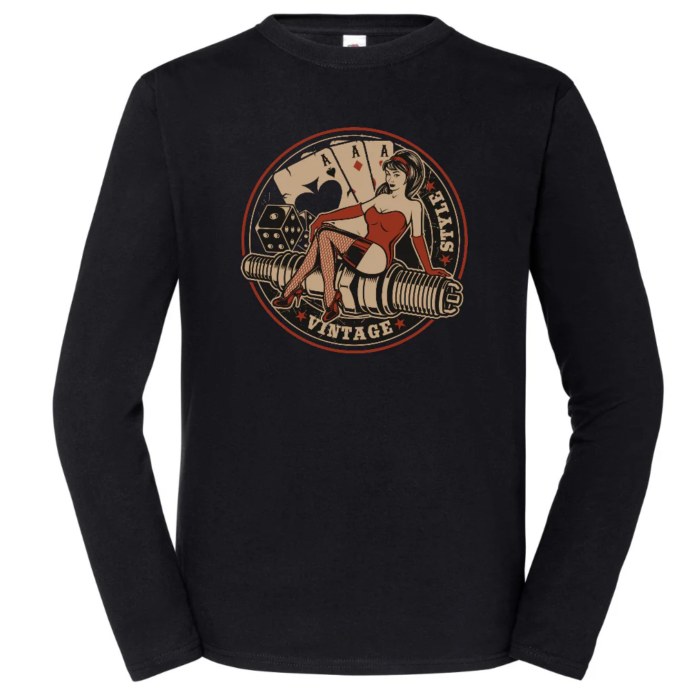 PITKÄHIHAINEN T-PAITA MUSTA - VINTAGE STYLE (3259)