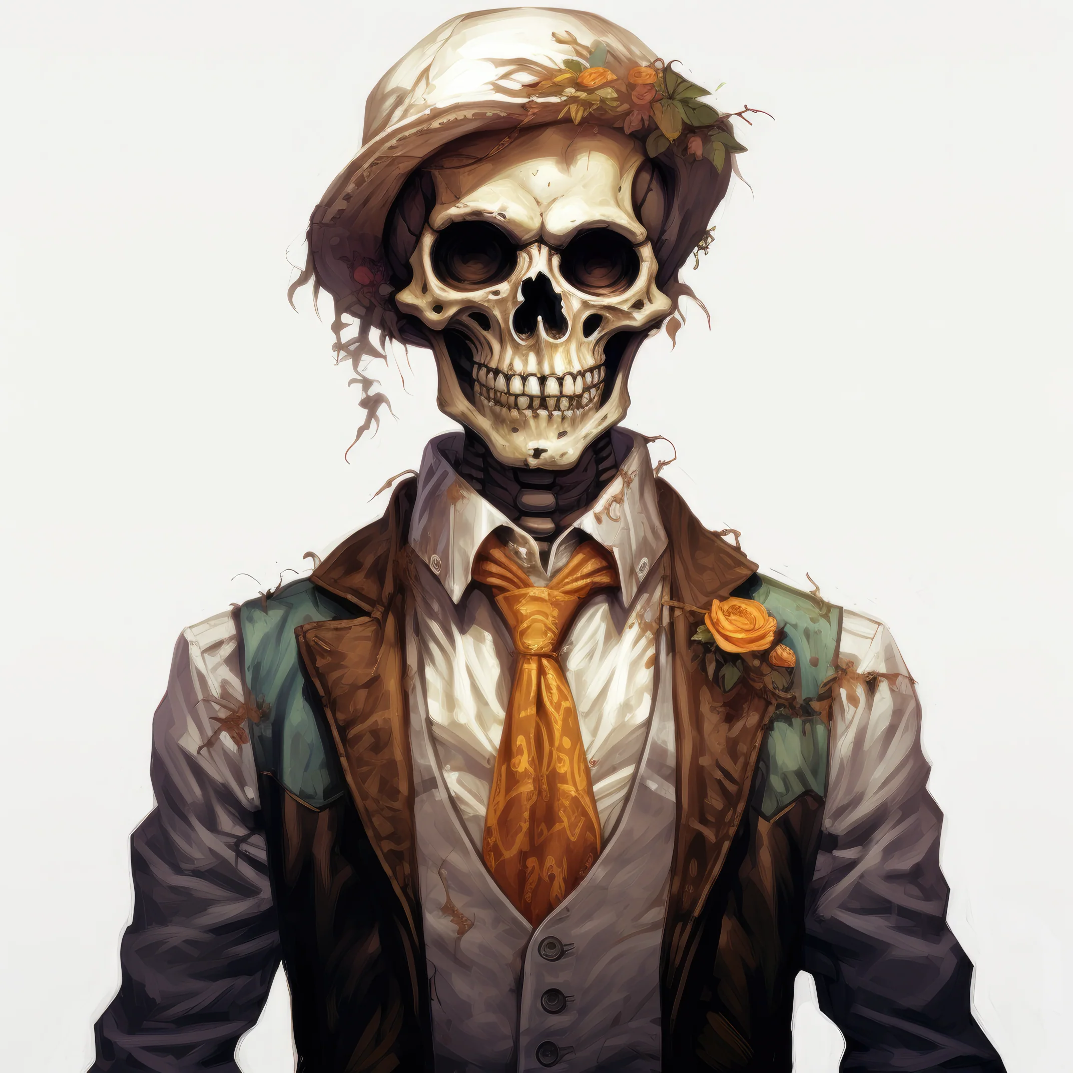 Skeleton wearing vest art halloweeen 2 (paitakuva)