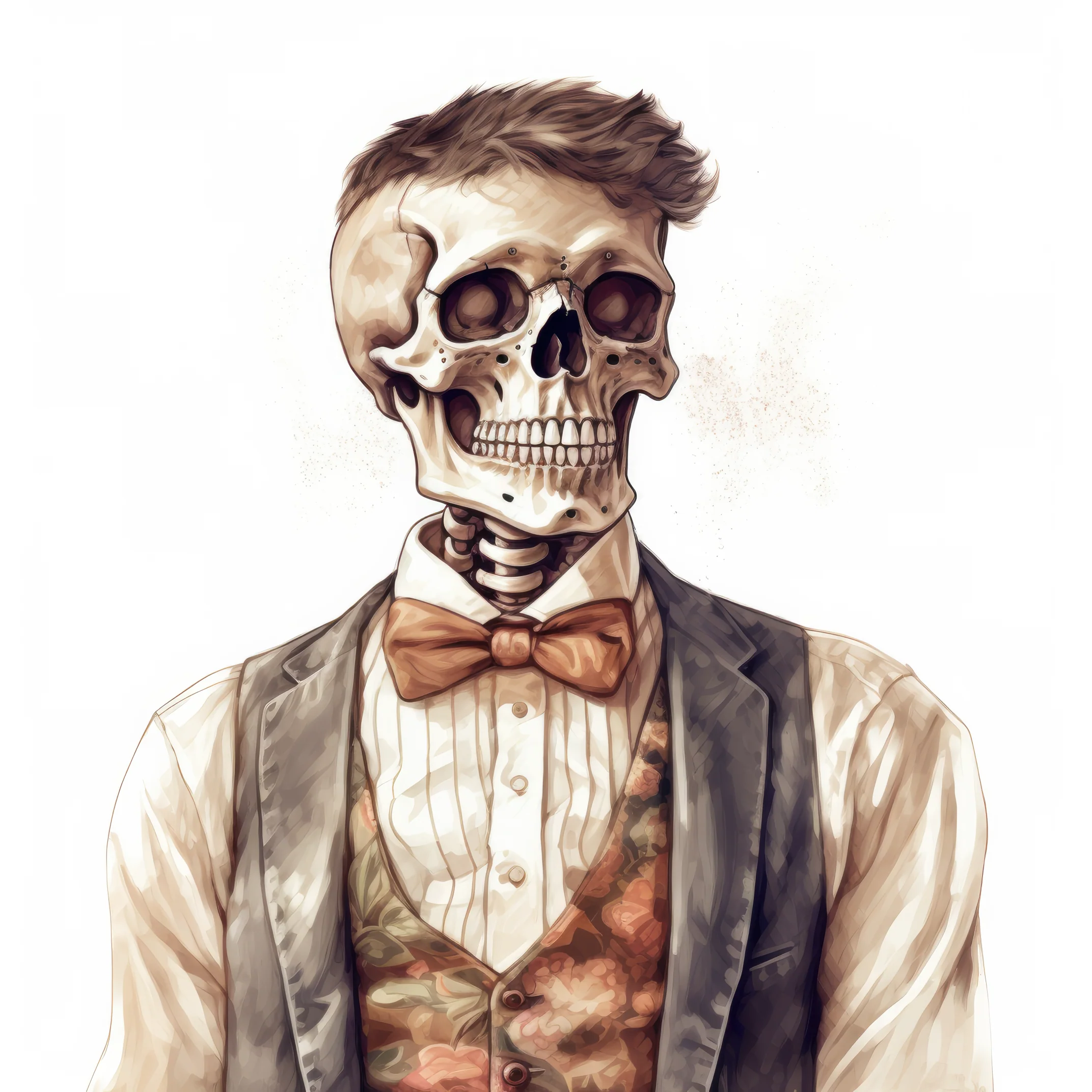 Skeleton wearing vest art halloweeen (paitakuva)