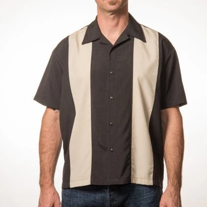 KAULUSPAITA - PopCheck Double Panel Bowling Shirt in Black/Stone - STEADY CLOTHING (85100) - Image 3