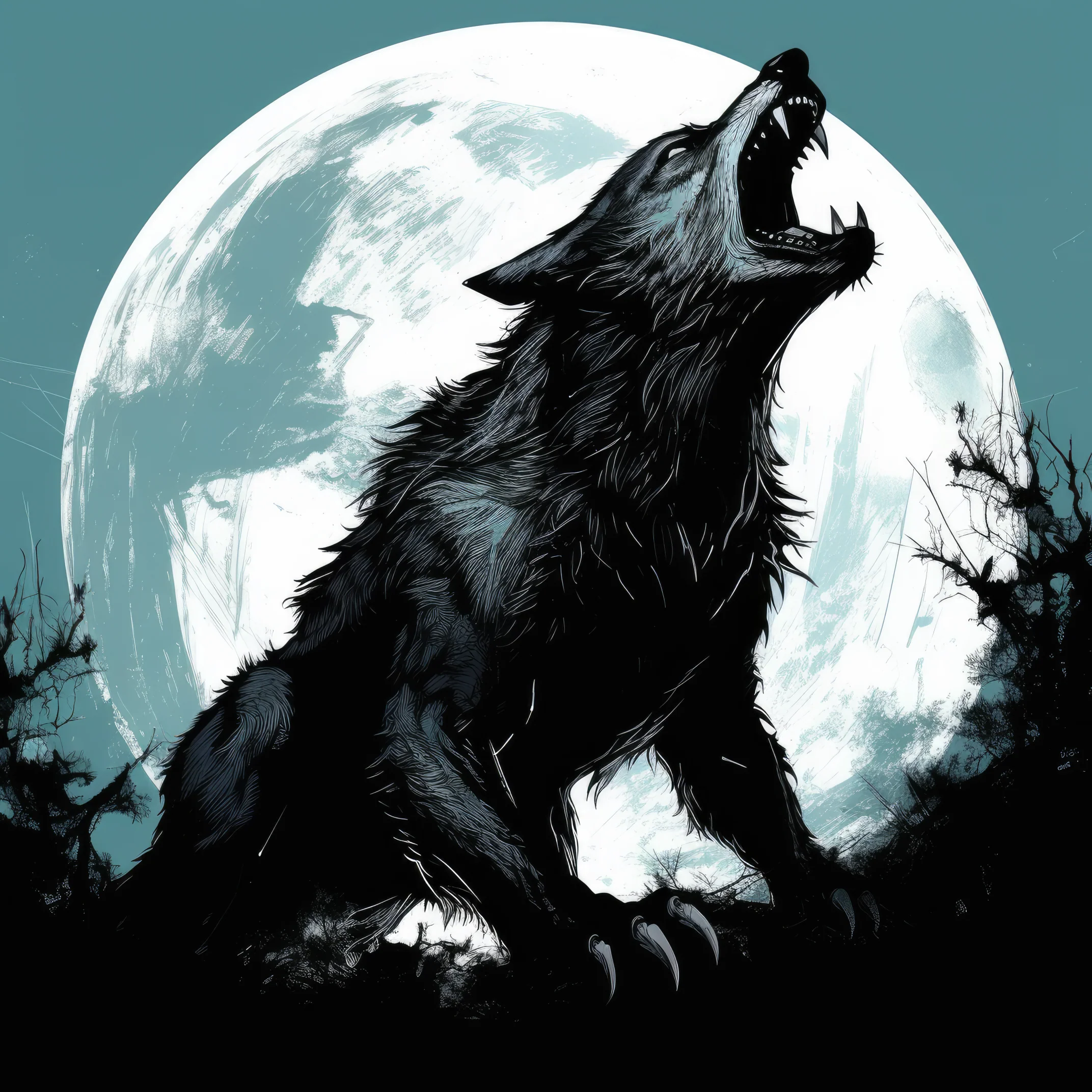 A werewolf howling at the moon (paitakuva) (3101)
