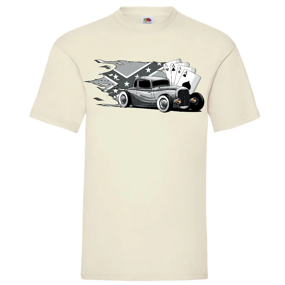 T-PAITA LUONNONVALKOINEN - HOT RODS AND CARDS (00 2836)