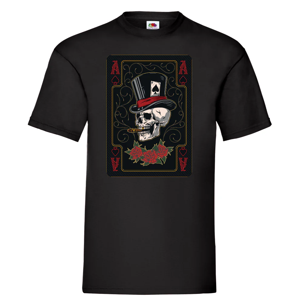 T-PAITA MUSTA PELI - Ace of spades skull card (2888)