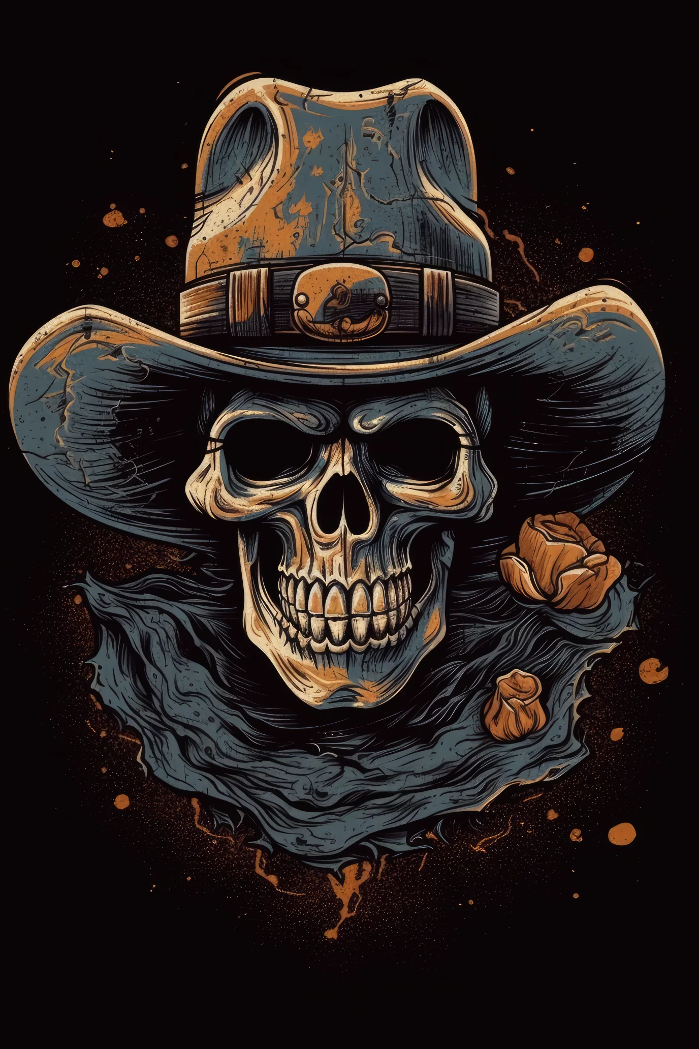 Cartoon Cowboy hat skull (00 414)
