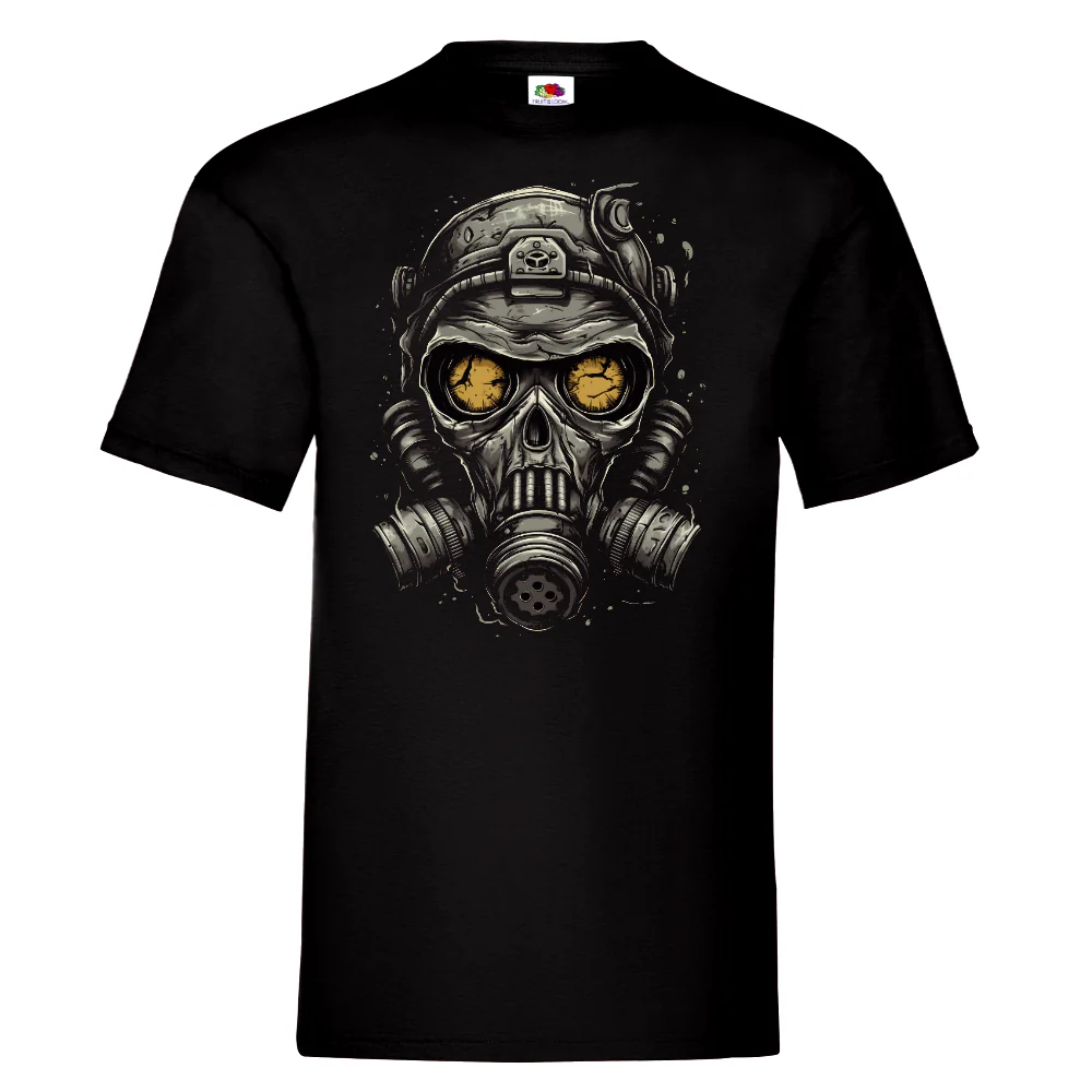 T-PAITA MUSTA - Cartoon Gas mask skull (00 443)
