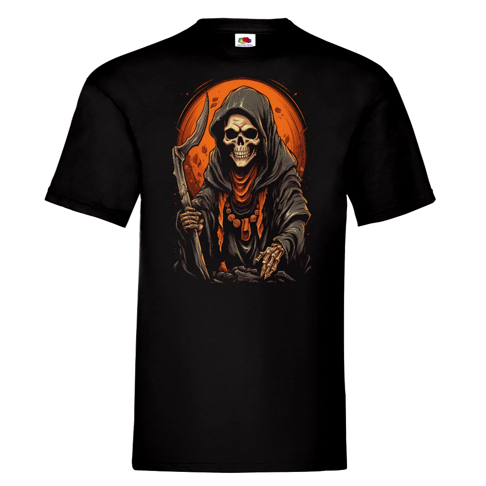 T-PAITA MUSTA - Cartoon Grim Reaper skull (00 357)