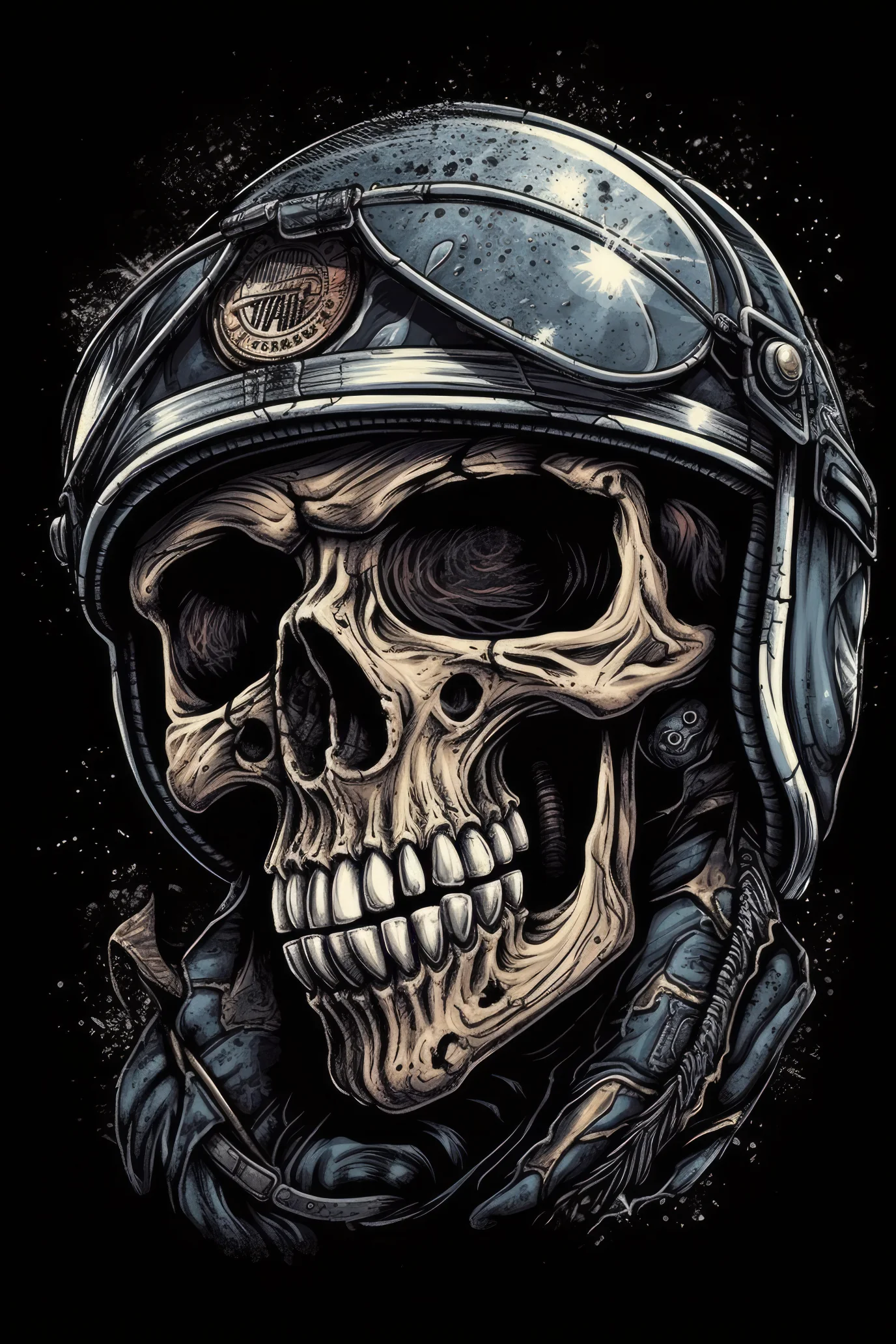 Cartoon Motorcycle helmet skull Tshirt design 3 (Paitakuva) (3085)