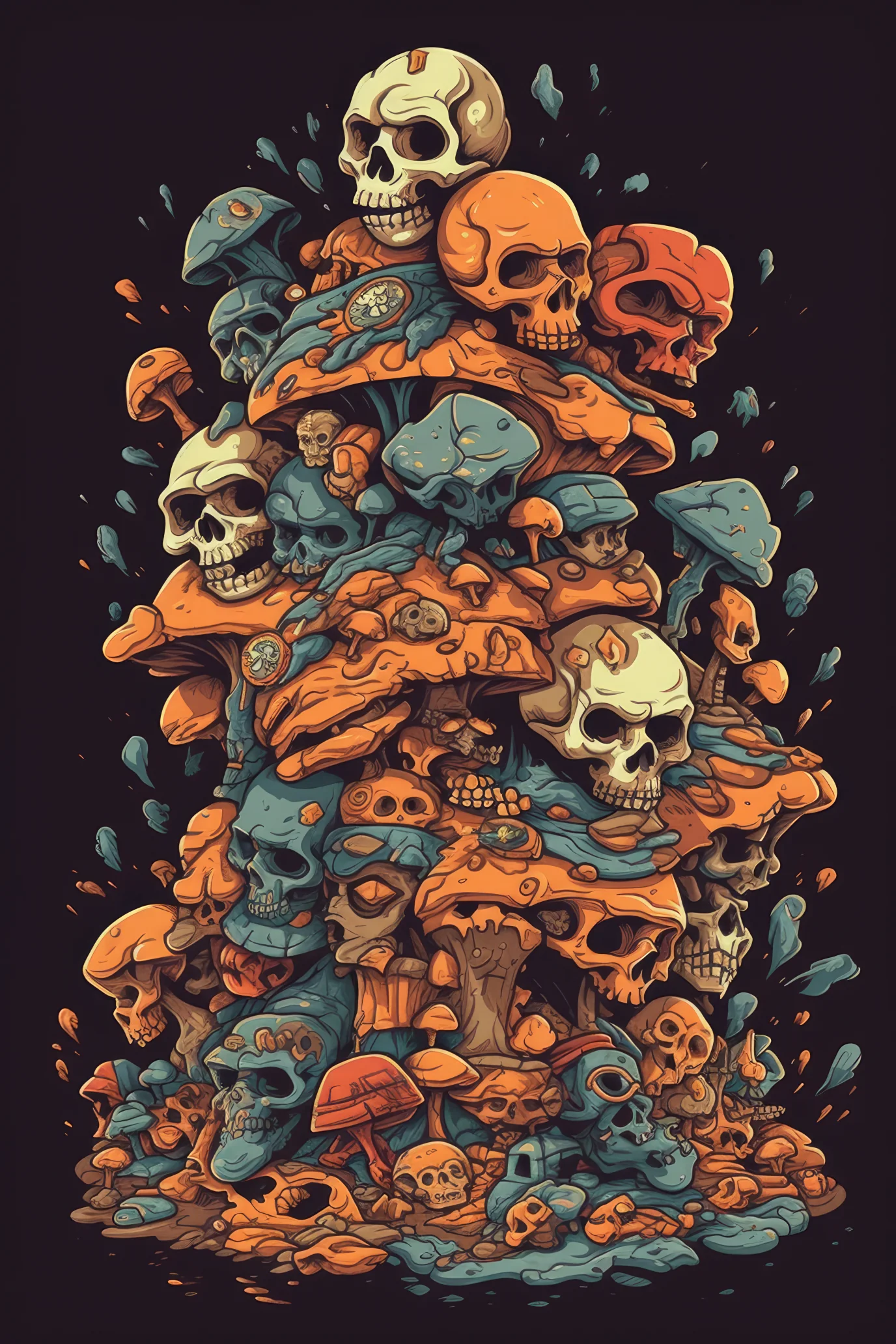 Cartoon Pile of bones skull Tshirt design 2 (Paitakuva)