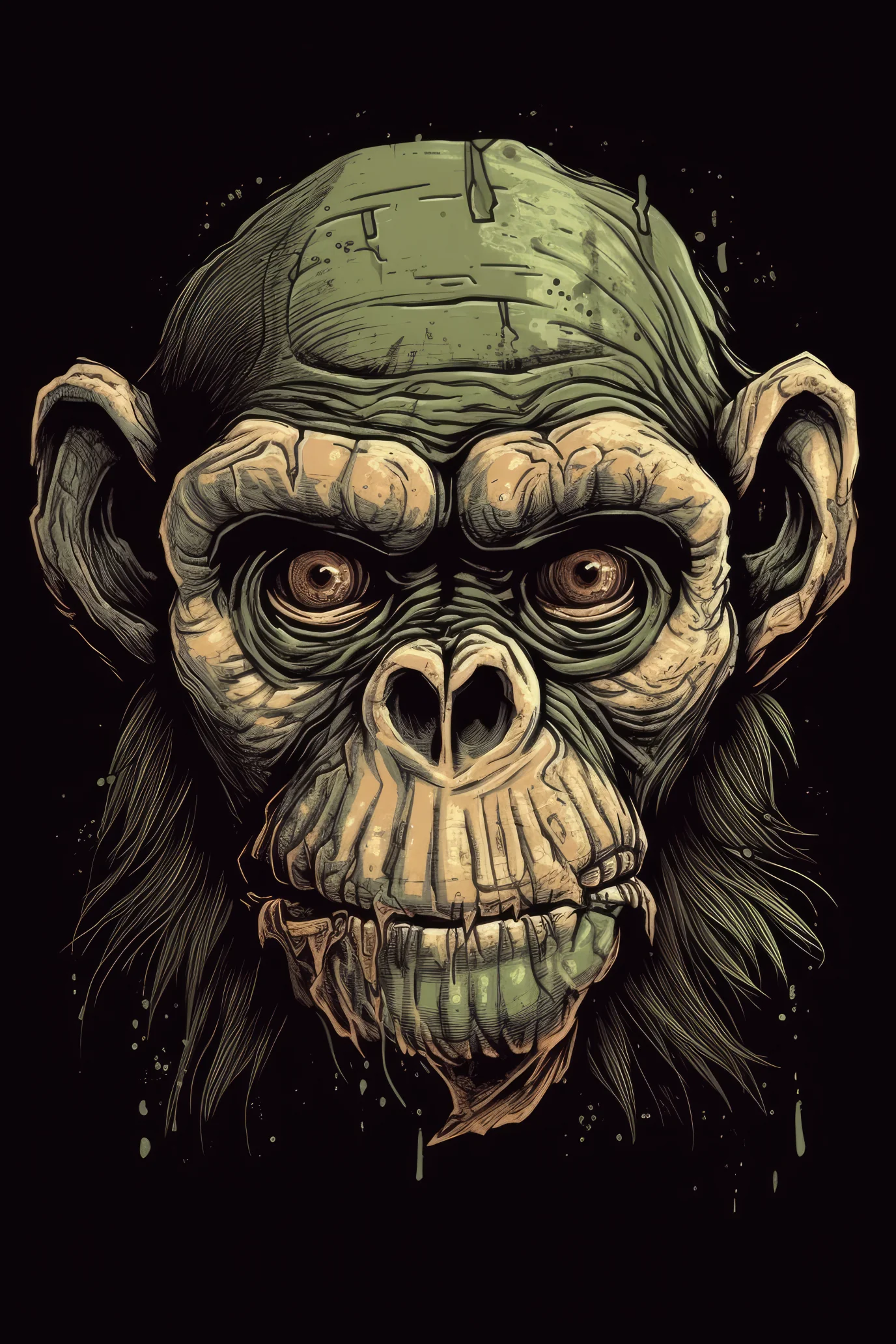 T-PAITA MUSTA - Cartoon Primate skull - Image 2