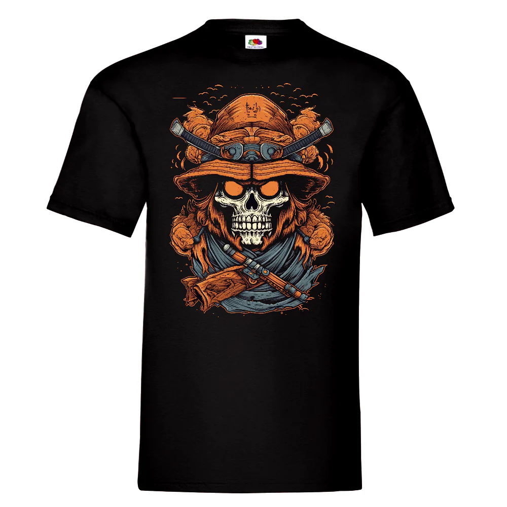 T-PAITA MUSTA - Cartoon Samurai skull (3261)