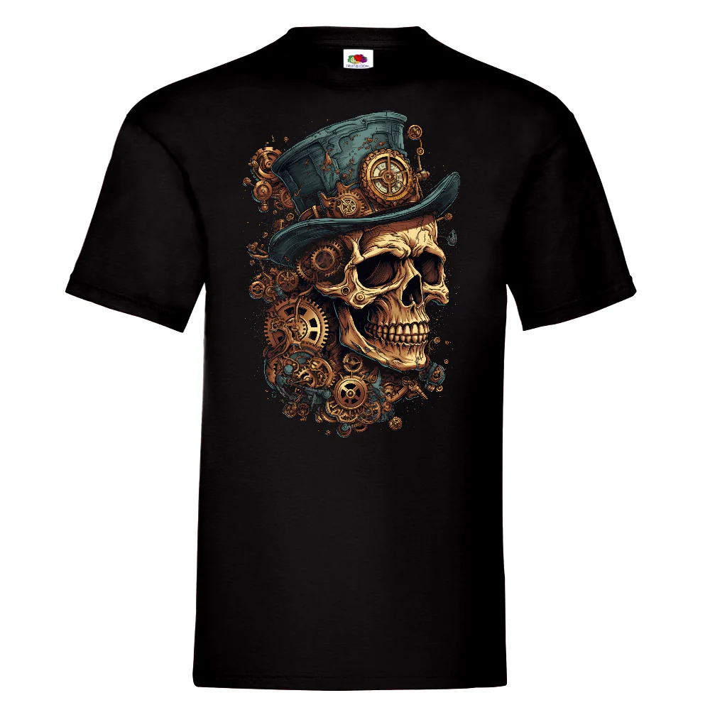 T-PAITA MUSTA - Cartoon Steampunk skull (00 297)