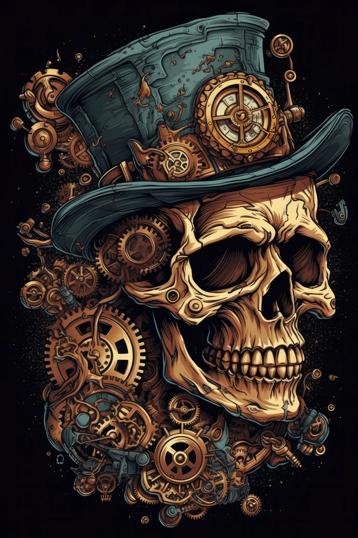 T-PAITA MUSTA - Cartoon Steampunk skull (00 297) - Image 2