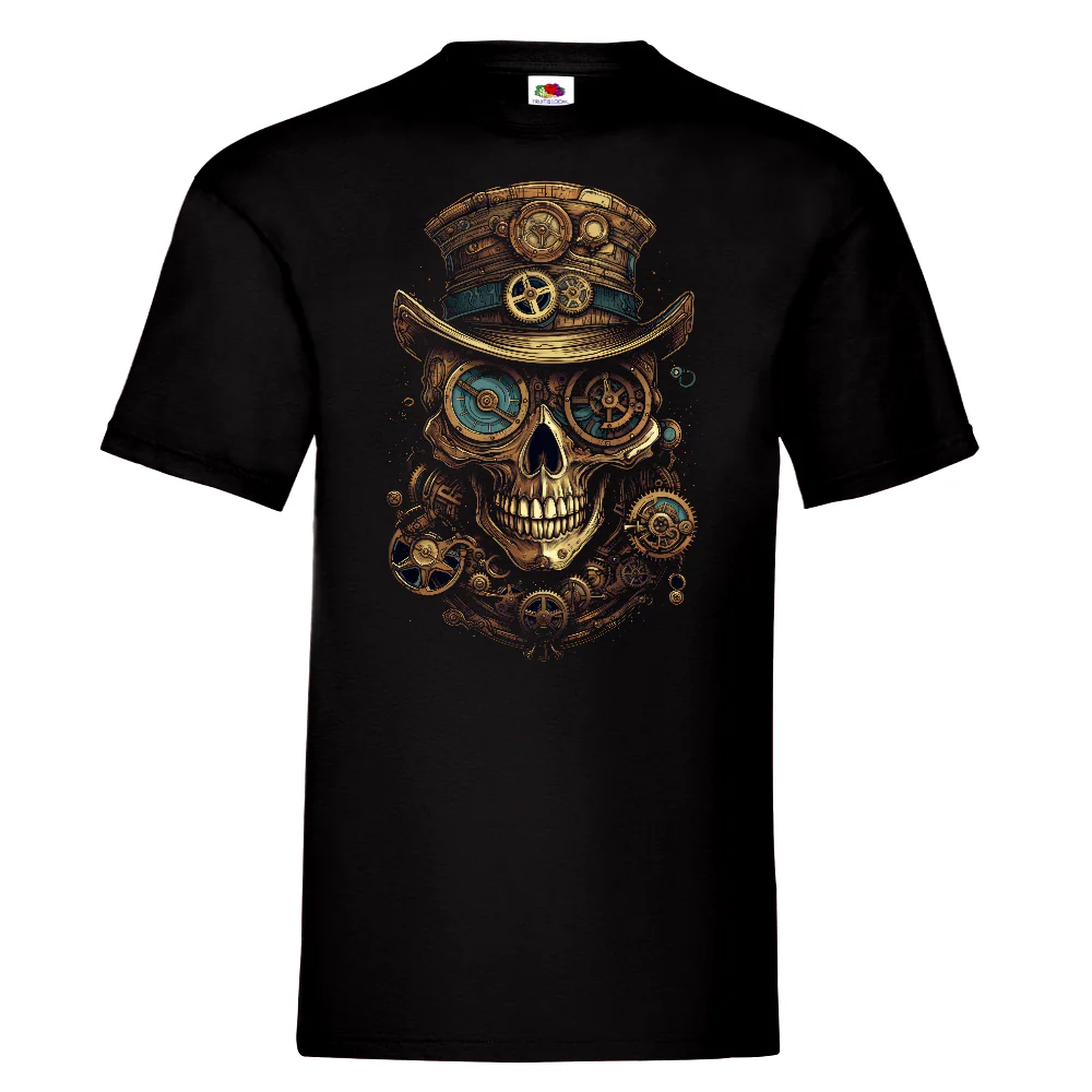 T-PAITA MUSTA - Cartoon Steampunk skull (3269)