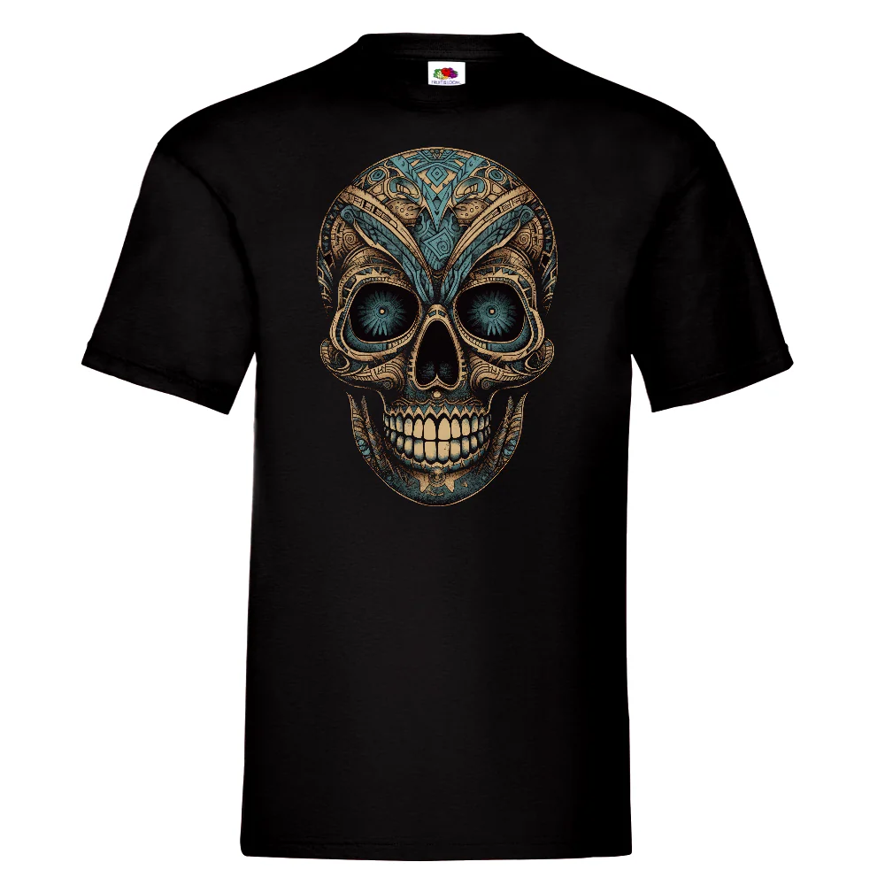 T-PAITA MUSTA - Cartoon Tribal markings skull
