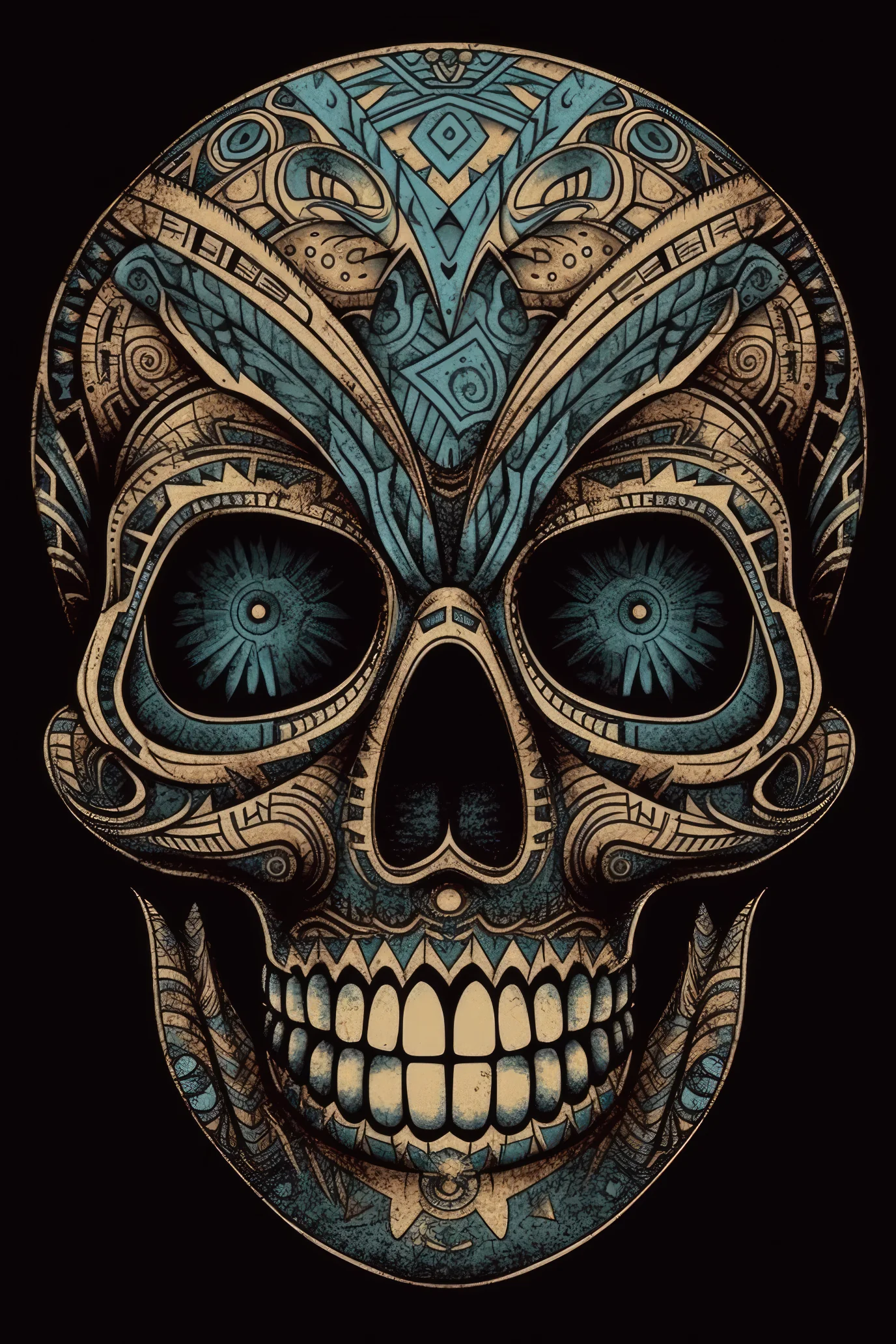 Cartoon Tribal markings skull Tshirt design 1 (Paitakuva)