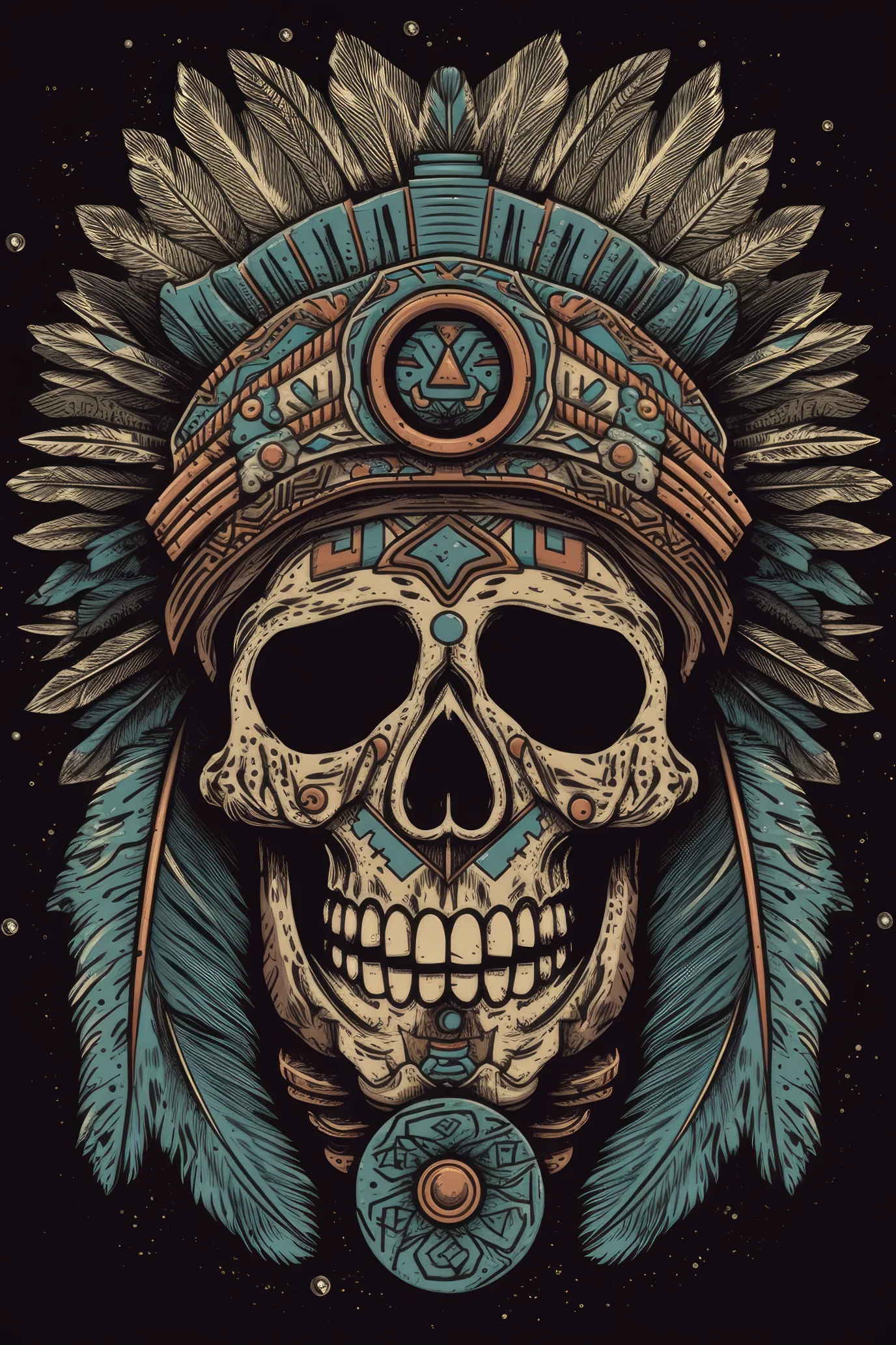 T-PAITA MUSTA - Cartoon Tribal markings skull - Image 2
