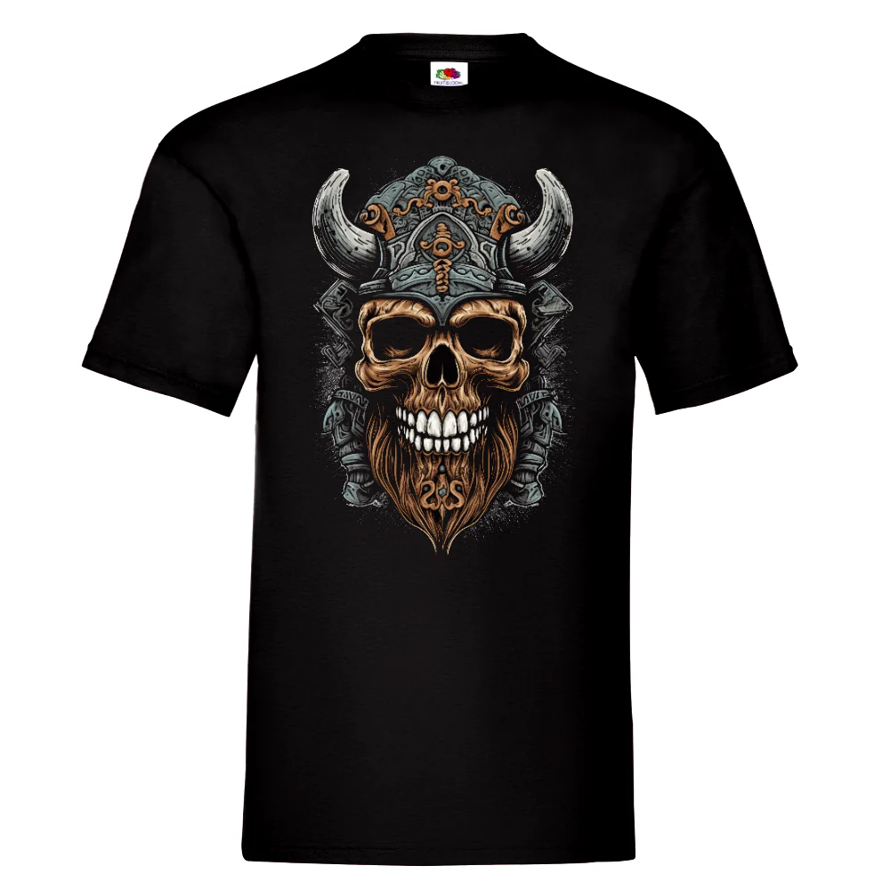 T-PAITA MUSTA - Cartoon Viking helmet skull