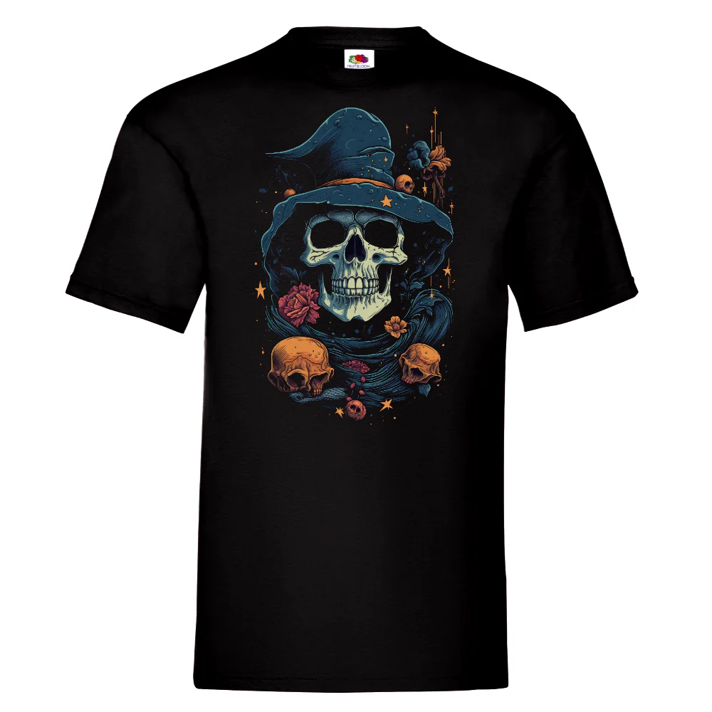 T-PAITA MUSTA - Cartoon Witch skull